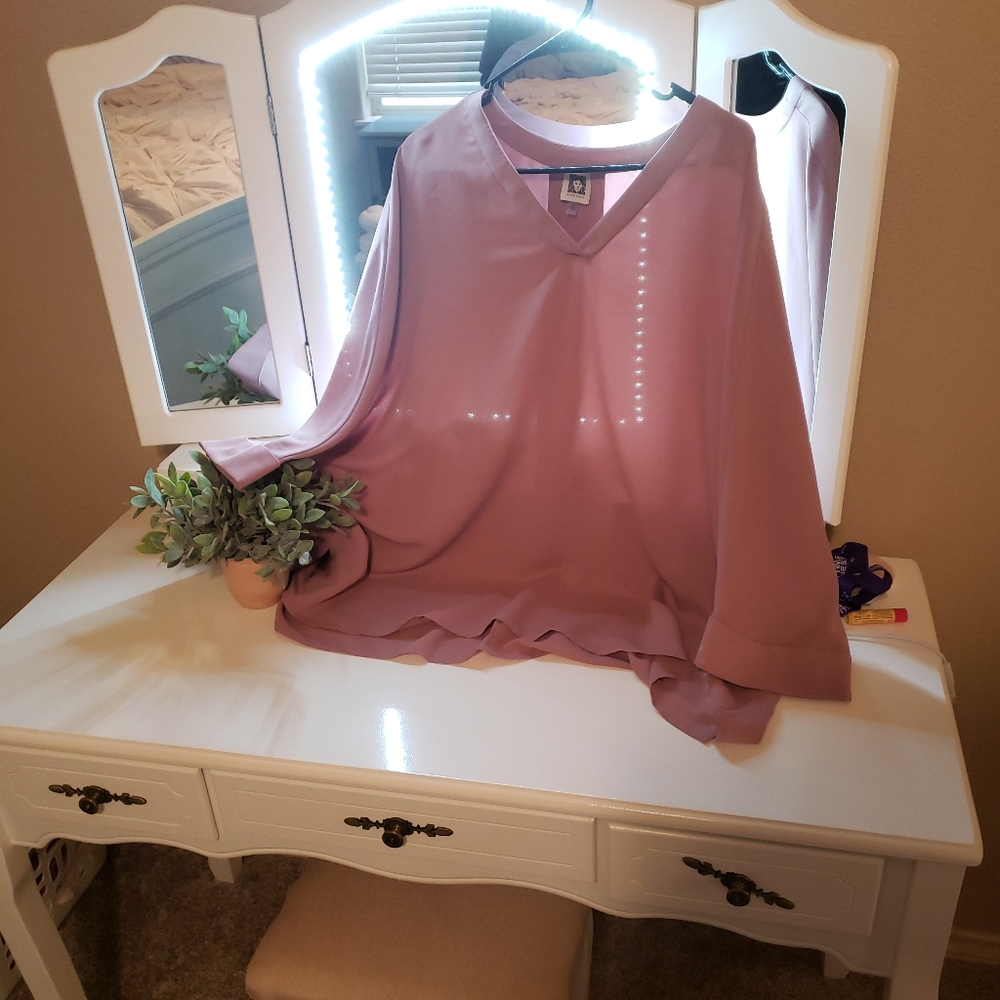 Anne Klein blush purple sheer blouse buisness chic